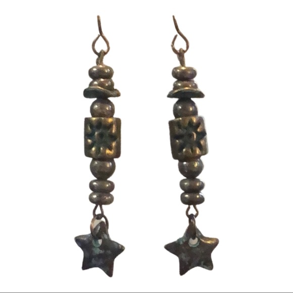 Hand Crafted Jewelry - pyrite & patina star earrings handcrafted